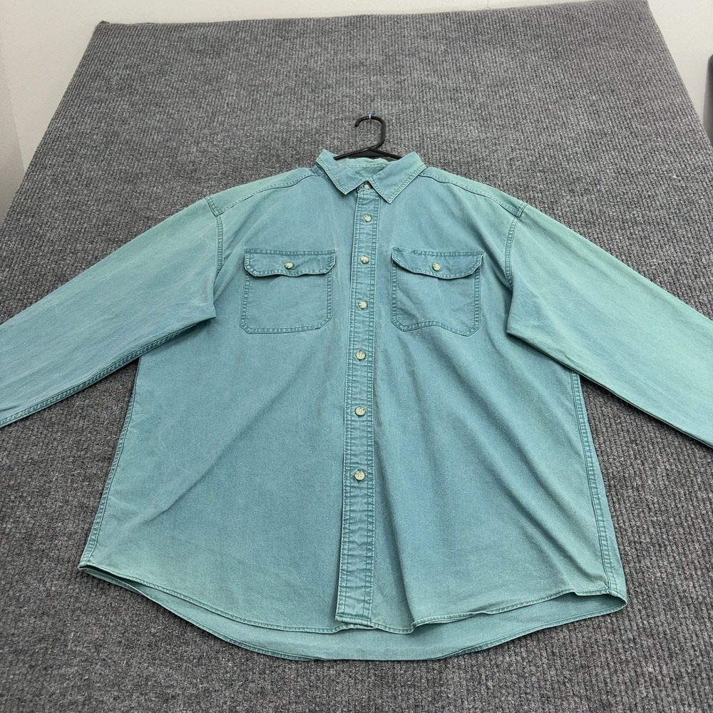 LL Bean Shirt Mens L Green Cotton Traditional Fit Button Down Outdoor Casual